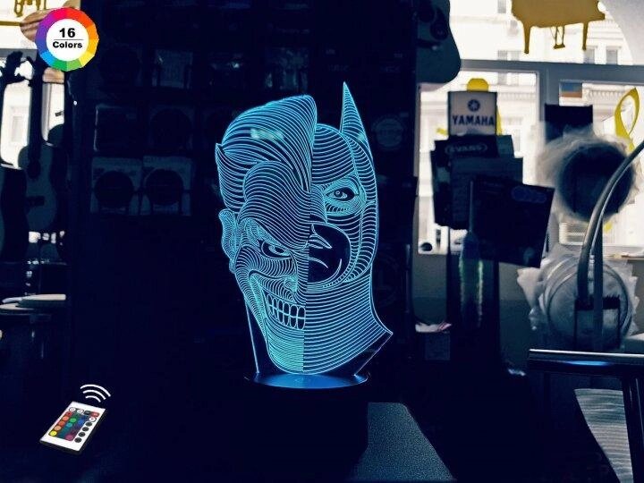 3D нічник "Джокер/Бетмен" (ЗБІЛЬШЕНИЙ ЗОБРАЖЕННЯ) + пульт ДК + мережевий адаптер + батарейки (3ААА) 3DTOYSLAMP від компанії Polmart - фото 1