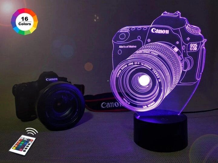 3D нічник "Фотоапарат" (ЗБІЛЬШЕНИЙ ЗОБРАЖЕННЯ) + пульт ДК + мережевий адаптер + батарейки (3ААА) 3DTOYSLAMP від компанії Polmart - фото 1