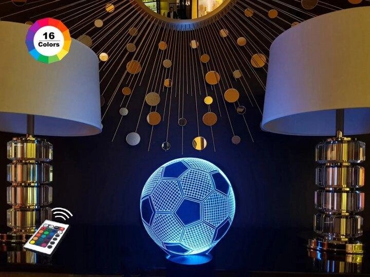 3D нічник "Футбольний м'яч" (ЗБІЛЬШЕНИЙ ЗОБРАЖЕННЯ) + пульт ДК + мережевий адаптер + батарейки (3ААА) 3DTOYSLA від компанії Polmart - фото 1