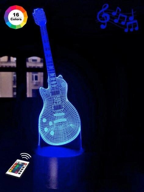 3D нічник "Гітара 4" (ЗБІЛЬШЕНИЙ ЗОБРАЖЕННЯ) + пульт ДК + мережевий адаптер + батарейки (3ААА) 3DTOYSLAMP від компанії Polmart - фото 1