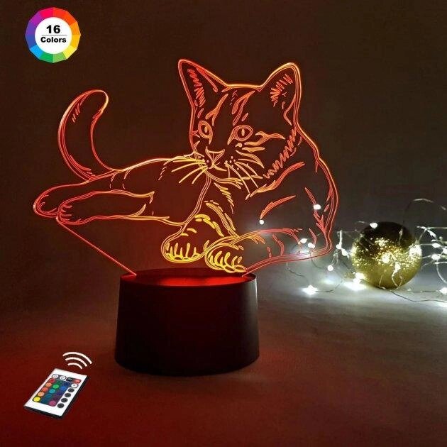 3D нічник "Кішечка 3" (ЗБІЛЬШЕНЕ ЗОБРАЖЕННЯ) + пульт ДК + мережевий адаптер +батарейки (3ААА) 3DTOYSLAMP від компанії Polmart - фото 1