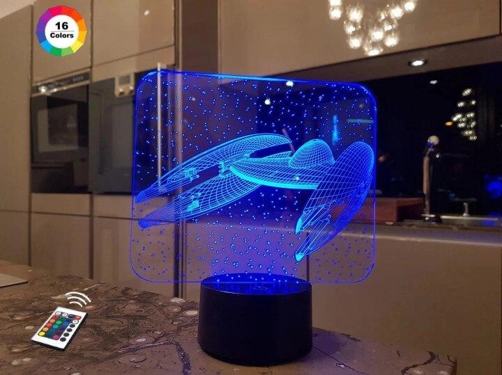3D нічник "Космічний корабель 5" (ЗБІЛЬШЕНИЙ ЗОБРАЖЕННЯ) пульт ДК + мережевий адаптер + батарейки 3DTOYSLAMP від компанії Polmart - фото 1