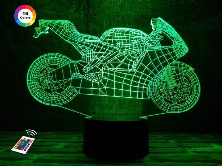 3D нічник "Мотоцикл 4" (ЗБІЛЬШЕНИЙ ЗОБРАЖЕННЯ) + пульт ДК + мережевий адаптер + батарейки (3ААА) 3DTOYSLAMP від компанії Polmart - фото 1