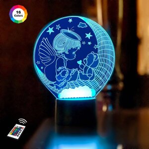 3D нічник "ангелок"увачне зображення) + пульт дк + батарейки (3аа)  3dtoyslamp