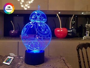 3D нічник "BB 8"збільшений зображення) + пульт дк + мережевий адаптер + батарейки (3ааа) 3dtoyslamp