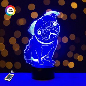 3D нічник "мопс 2"волічне зображення)+ пульт дк+ батарейки (3аа)  3dtoyslamp