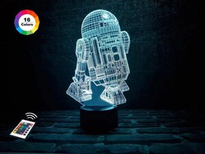 3D нічник "R2d2"збільшений зображення) + пульт дк + мережевий адаптер + батарейки (3ааа) 3dtoyslamp