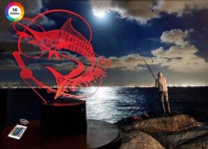 3D нічник "рибалка"збільшений зображення) + пульт дк + мережевий адаптер + батарейки (3ааа) 3dtoyslamp