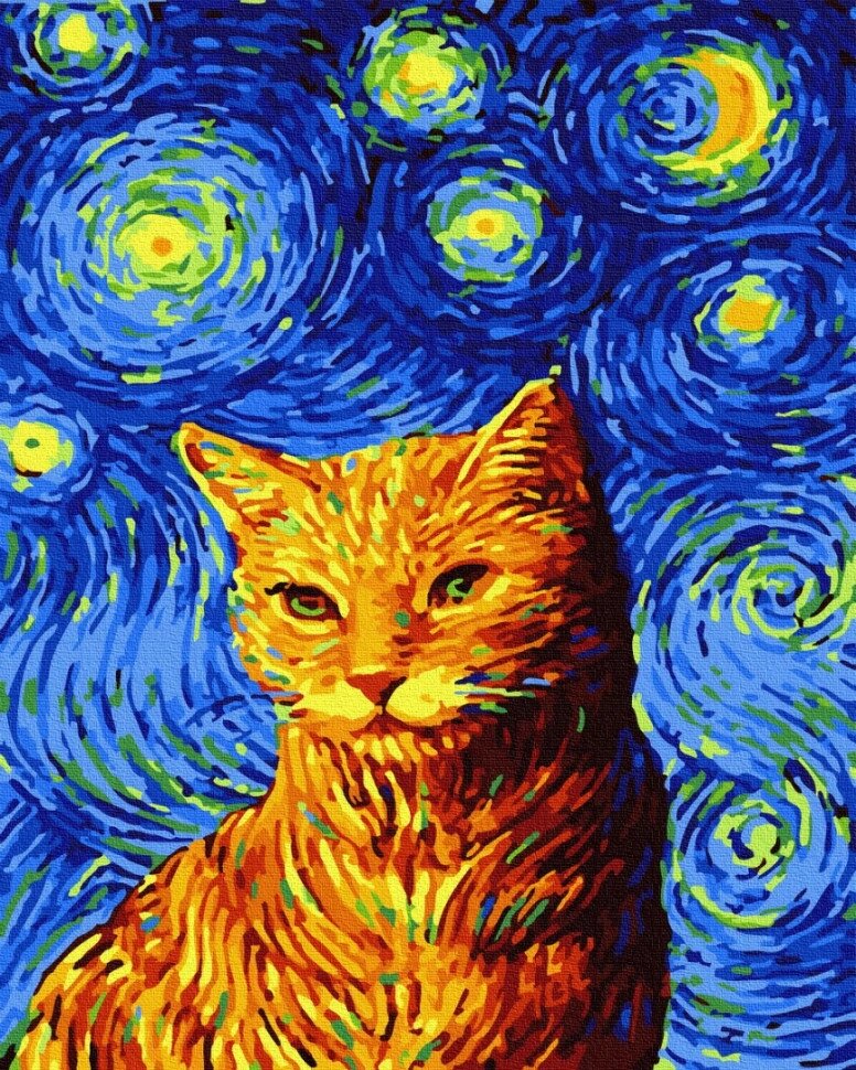 Картина за номерами. Brushme "Кот в зоряну ніч" GX35619 від компанії Polmart - фото 1