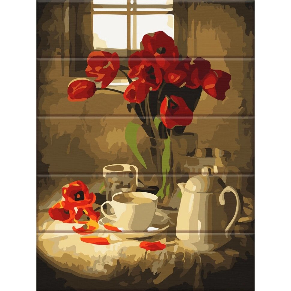 Картина за номерами по дереву "Червоні тюльпани" ASW152 30х40 см від компанії Polmart - фото 1