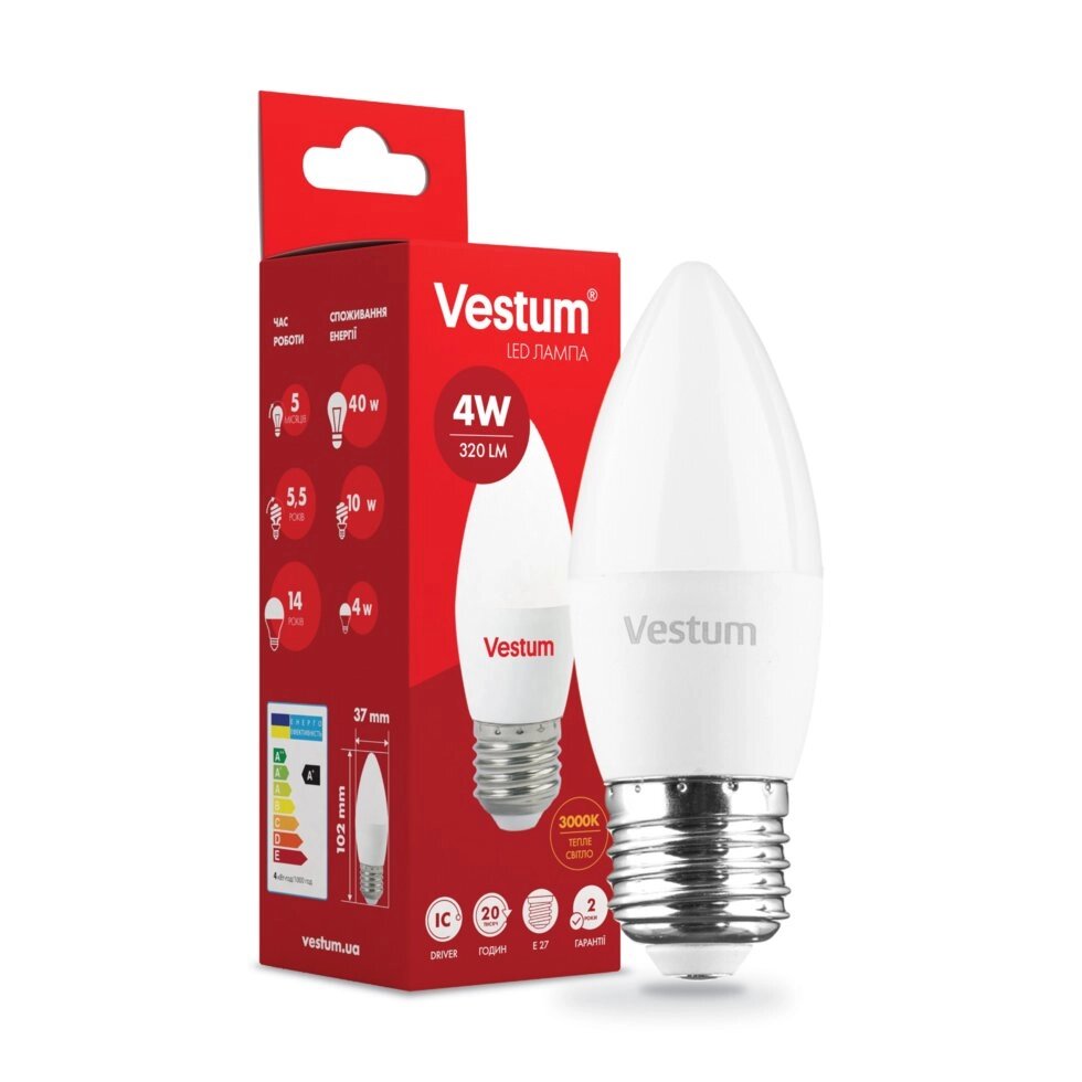 Лампа LED Vestum C37 4W 3000K 220V E27 від компанії Polmart - фото 1