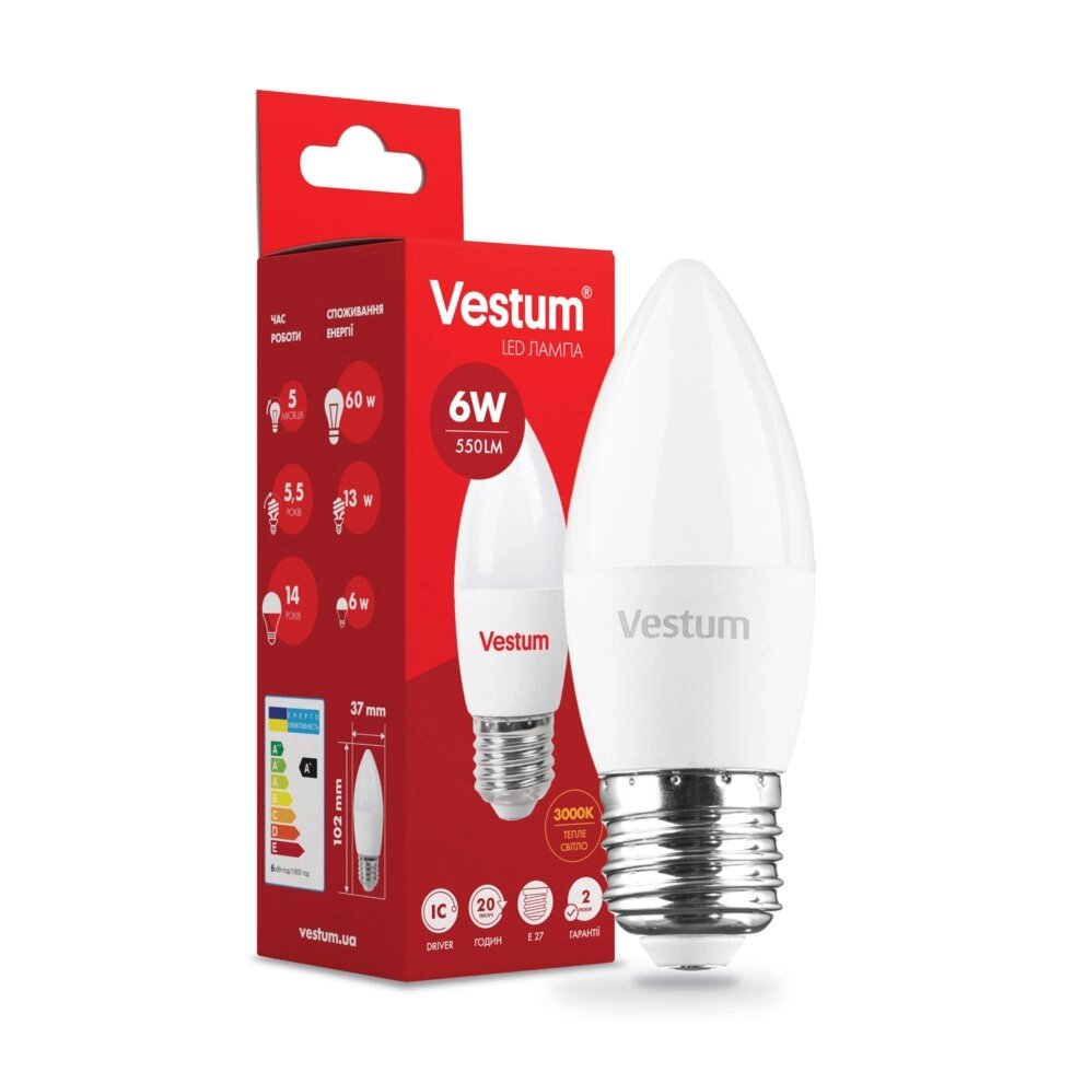 Лампа LED Vestum C37 6W 3000K 220V E27 від компанії Polmart - фото 1
