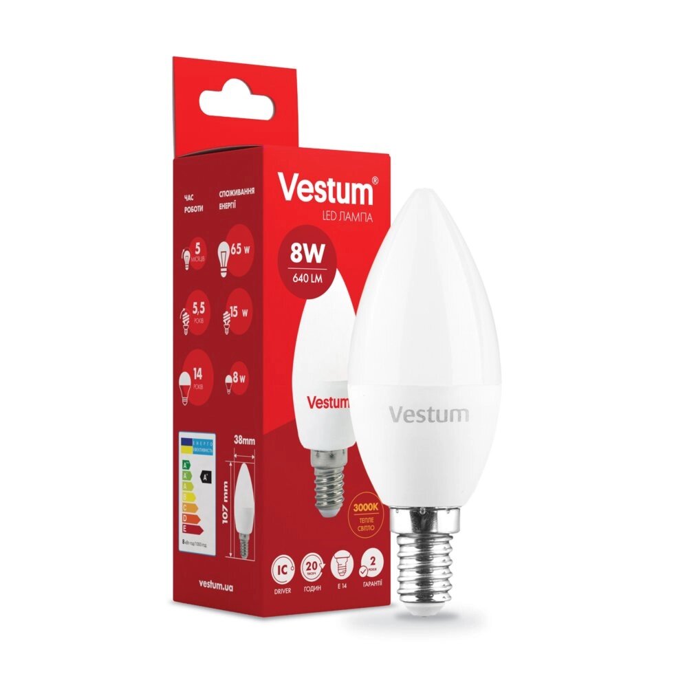 Лампа LED Vestum C37 8W 3000K 220V E14 від компанії Polmart - фото 1