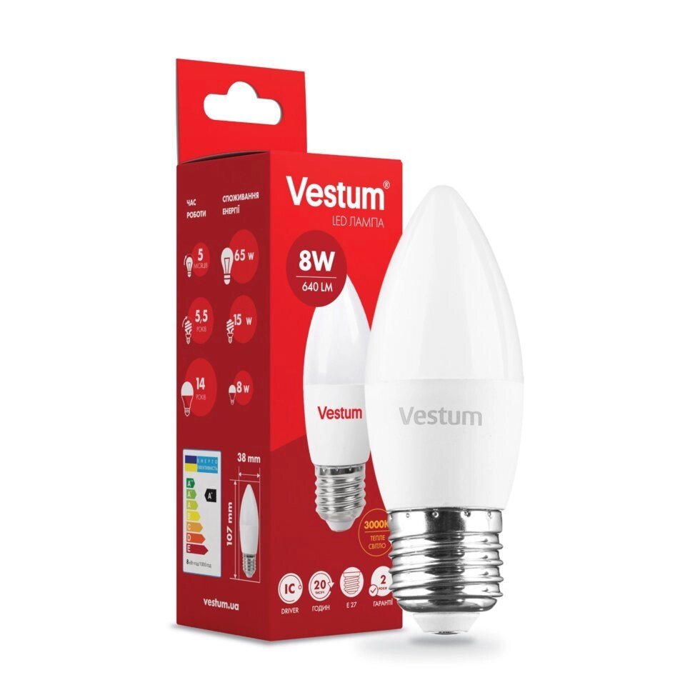 Лампа LED Vestum C37 8W 3000K 220V E27 від компанії Polmart - фото 1