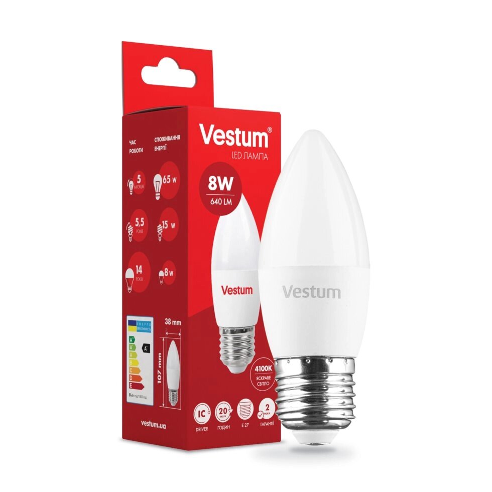 Лампа LED Vestum C37 8W 4100K 220V E27 від компанії Polmart - фото 1