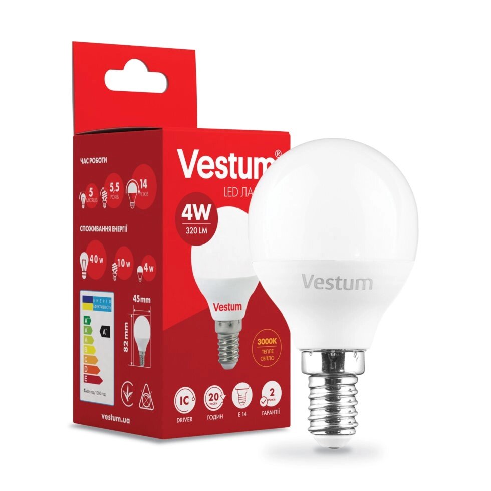 Лампа LED Vestum G45 4W 3000K 220V E14 від компанії Polmart - фото 1
