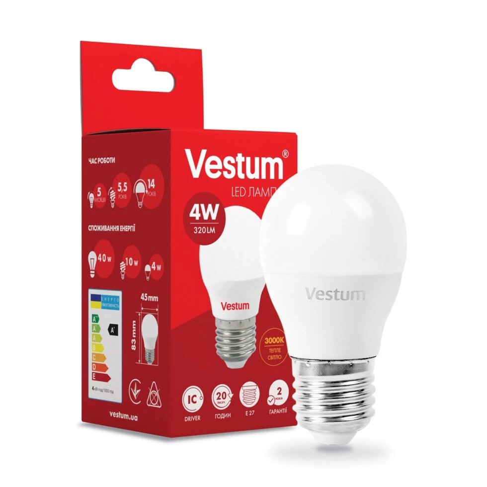 Лампа LED Vestum G45 4W 3000K 220V E27 від компанії Polmart - фото 1