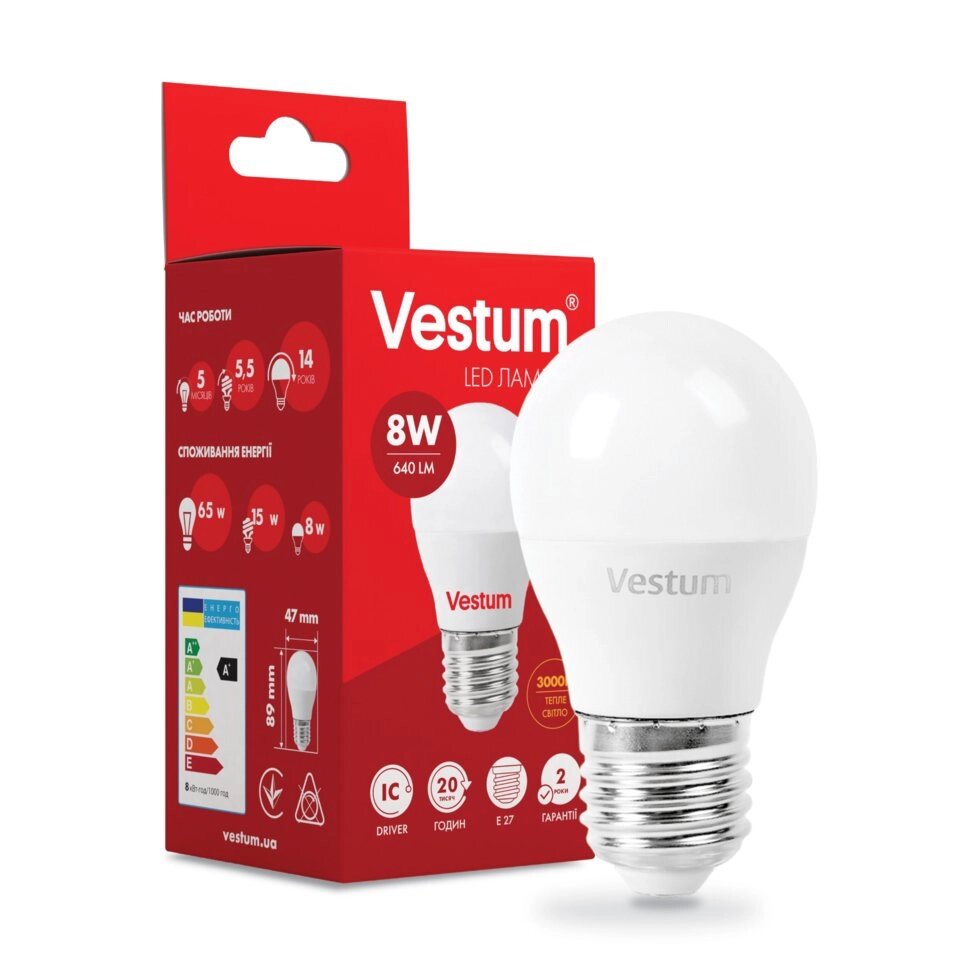 Лампа LED Vestum G45 8W 3000K 220V E27 від компанії Polmart - фото 1