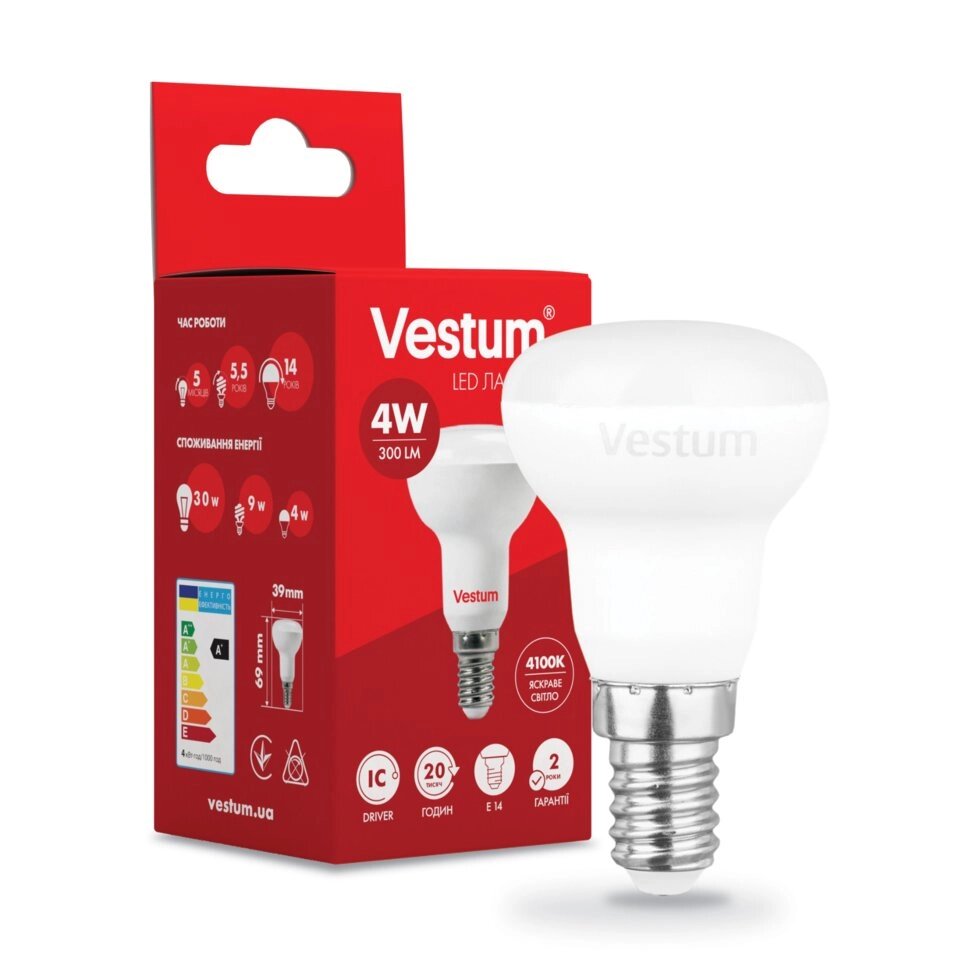Лампа LED Vestum R39 4W 4100K 220V E14 від компанії Polmart - фото 1