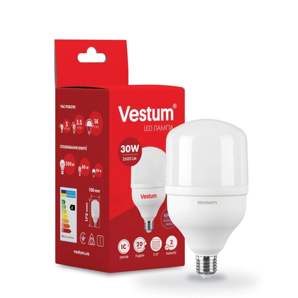 Лампа LED Vestum T100 30W 6500K 220V E27 від компанії Polmart - фото 1