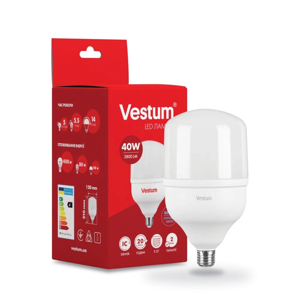 Лампа LED Vestum T120 40W 6500K 220V E27 від компанії Polmart - фото 1
