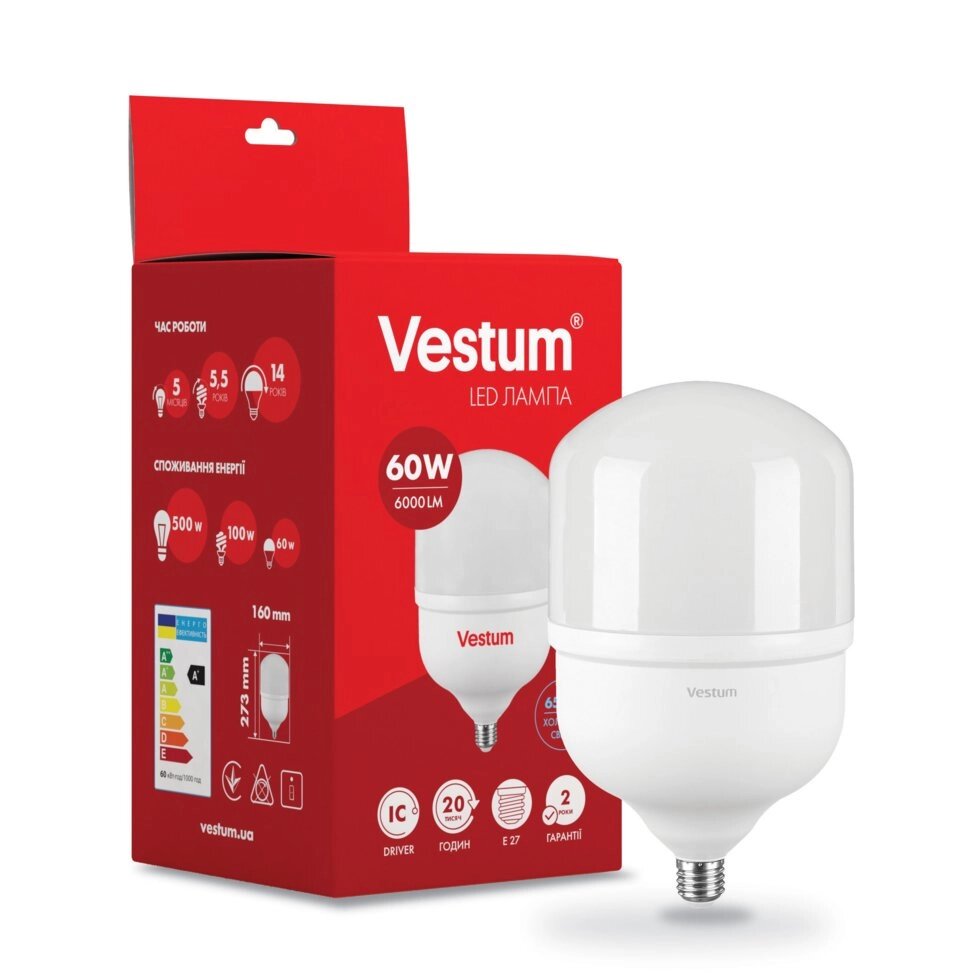 Лампа LED Vestum T160 60W 6500K 220V E27 від компанії Polmart - фото 1