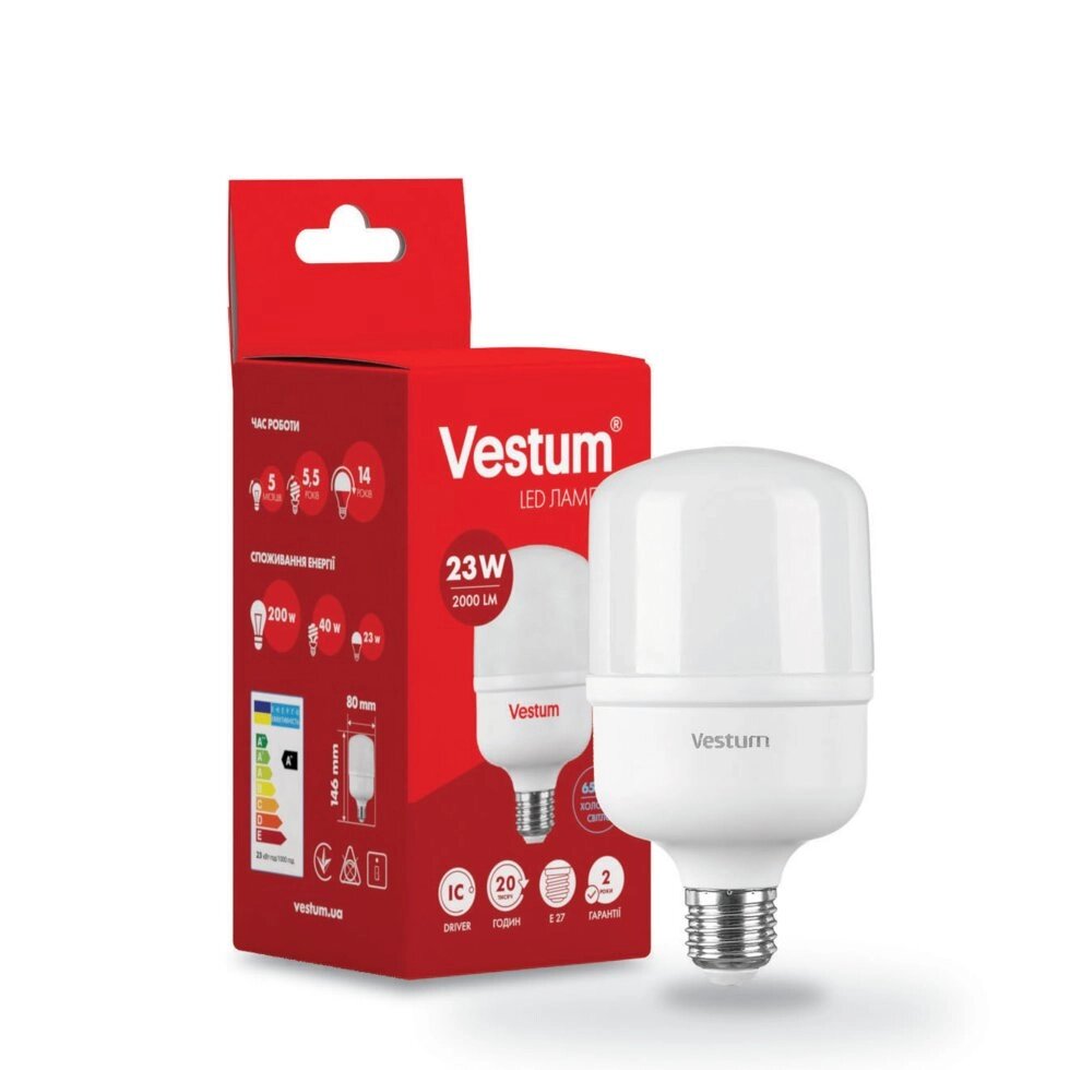 Лампа LED Vestum T80 23W 6500K 220V E27 від компанії Polmart - фото 1