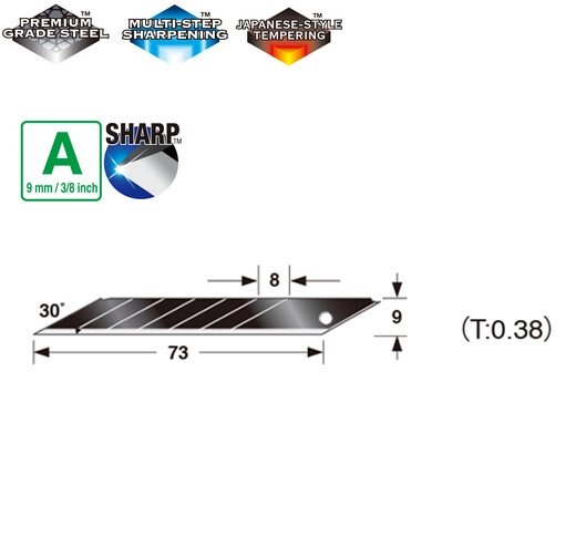 Леза сегментні 9мм TAJIMA Acute Angle Razar Black Blades CB39RB кут нахилу 30 °, 10 шт. від компанії Polmart - фото 1