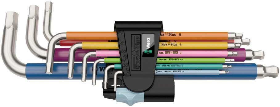 Набір Г-подібних ключів WERA, 3950/9 Hex-Plus Multicolour Stainless 1, метрична, нержавіюча сталь, 05022669001 від компанії Polmart - фото 1