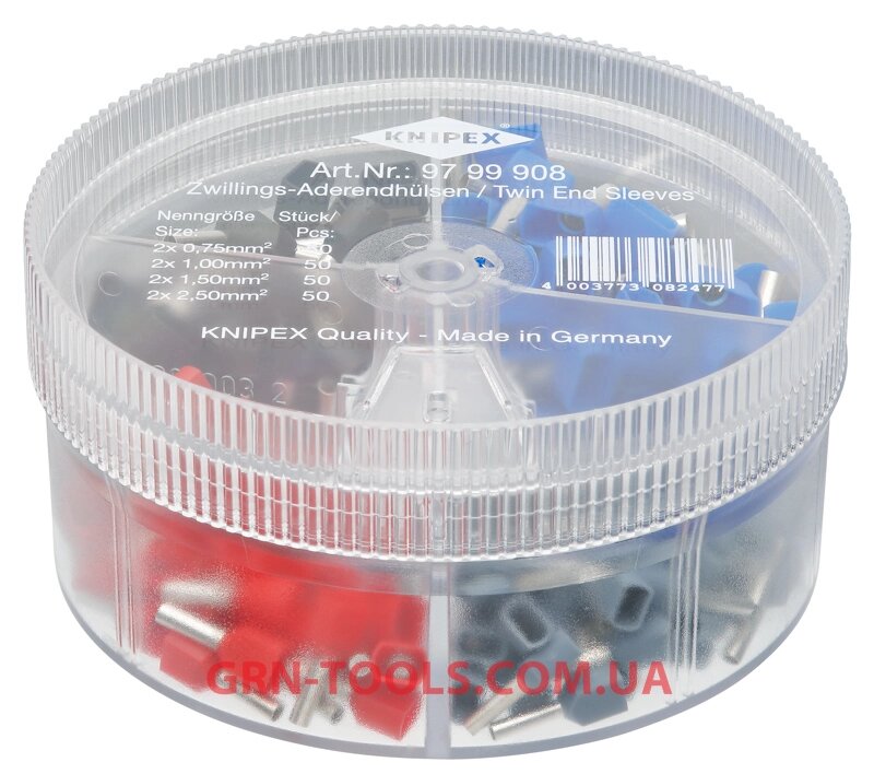 Набір ізольованих контактних гільз KNIPEX 97 99 908, (0.75-2.5 мм², подвійне підключення) від компанії Polmart - фото 1