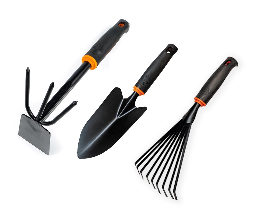 Набір садових інструментів Polax лопатка садова, мотика та граблі віялові (770-28) від компанії Polmart - фото 1