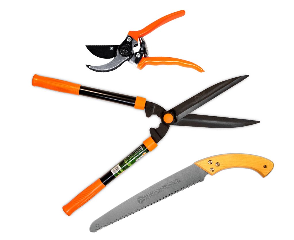 Набір садових інструментів Polax секатор ресорний, ножівка, ножиці для стрижки кущів (770-12) від компанії Polmart - фото 1