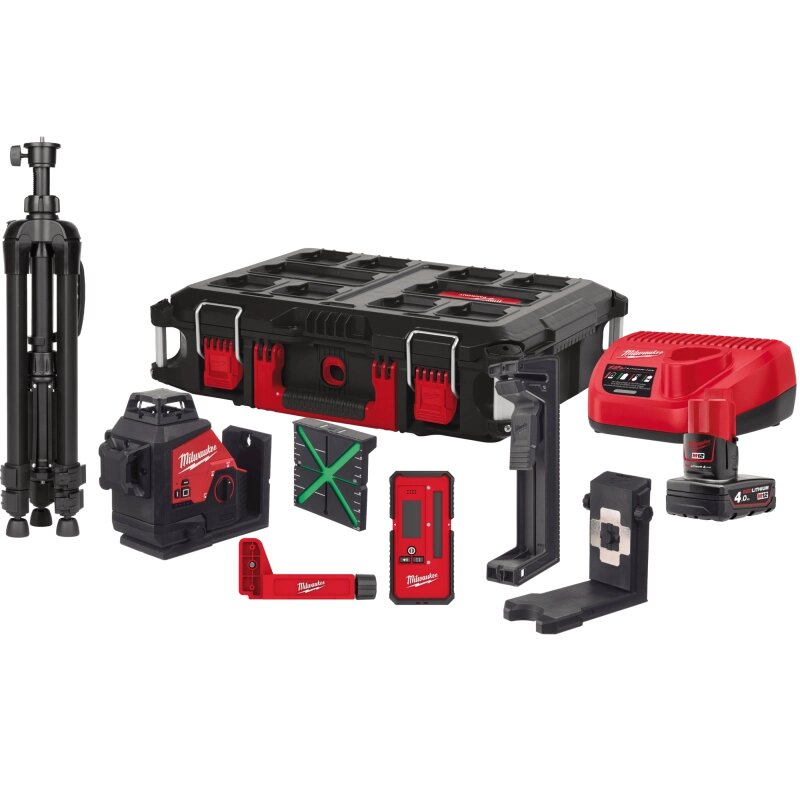 Нівелір лазерний 3D акумуляторний MILWAUKEE, M12 3PLKIT-401P (+зар. прист.,1акум. Х4Аг, кейс PACKOUT) від компанії Polmart - фото 1