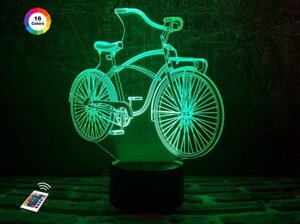 3D нічник "Велосипед" (ЗБІЛЬШЕНИЙ ЗОБРАЖЕННЯ) + пульт ДК + мережевий адаптер + батарейки (3ААА) 3DTOYSLAMP
