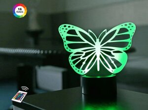 3D нічник "Метелик 2" (ЗБІЛЬШЕНИЙ ЗОБРАЖЕННЯ) + пульт ДК + мережевий адаптер + батарейки (3ААА) 3DTOYSLAMP