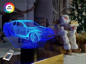 3D ночник "Автомобиль 6" (УВЕЛИЧЕННОЕ ИЗОБРАЖЕНИЕ) + пульт ДУ + сетевой адаптер + батарейки (3ААА)  3DTOYSLAMP