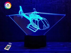 3D нічник "Вертоліт 4" (ЗБІЛЬШЕНИЙ ЗОБРАЖЕННЯ) + пульт ДК + мережевий адаптер + батарейки (3ААА) 3DTOYSLAMP