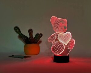 Ночник 3D светильник «Мишка с сердцем» 3D Creative