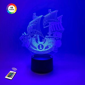 3D нічник "Корабель Ван Піс" (ЗБІЛЬШЕНИЙ ЗОБРАЖЕННЯ)+ пульт ДУ+ мережевий адаптер + батарейки (3ААА) 3DTOYSLМР