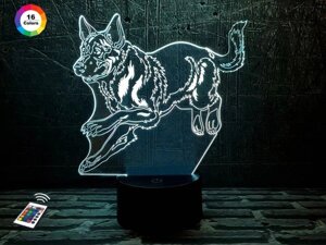 3D нічник "Німецька вівчарка 2" (ЗБІЛЬШЕНИЙ ЗОБРАЖЕННЯ)+пульт ДК+мережевий адаптер+батарейки (3ААА) 3DTOYSLAMP