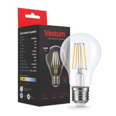 Лампа LED Vestum філамент А60 Е27 5,5Вт 220V 4100К - наявність