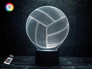 3D нічник "Волейбольний м'яч" (ЗБІЛЬШЕНИЙ ЗОБРАЖЕННЯ) +пульт ДК+мережевий адаптер +батарейки (3ААА) 3DTOYSLAMP