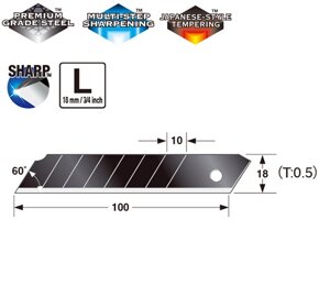 Сегментні леза Premium 18мм Tajima Dora Razar Black Blades CB50RB, 10 шт.
