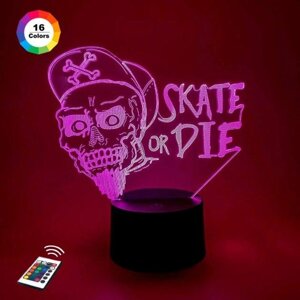 3D нічник "Skate or Die" (ЗБІЛЬШЕНИЙ ЗОБРАЖЕННЯ)+ пульт ДК + мережевий адаптер + батарейки (3ААА) 3DTOYSLAMP