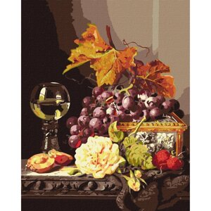 Зображення на цифрах "Натюрморт з фруктами та трояндою" Едвард Ладелл Ідеальний KHO5668 40x50 см