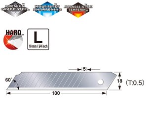 Леза дрібно-сегментні 18мм TAJIMA Max Point Endura Blades LB50DH, 10 шт.