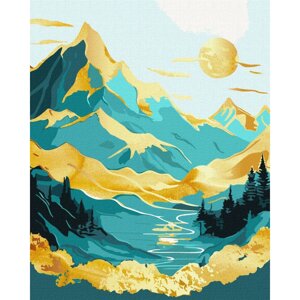 Картина за номерами "Схід сонця в горах" KHO5105 з фарбами металік 40х50 см