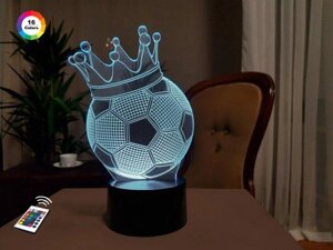 3D нічник "Футбольний м'яч з короною" (ЗБІЛЬШЕНИЙ ЗОБРАЖЕННЯ)+ пульт ДК + мережевий адаптер + батарейки (3ААА)