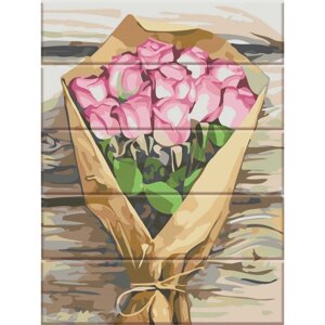Картина за номерами по дереву "Букет трояндових троянд" ASW151 30х40 см