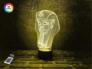 3D нічник "Тутанхамон" (ЗБІЛЬШЕНИЙ ЗОБРАЖЕННЯ)+ пульт ДК + мережевий адаптер + батарейки (3ААА) 3DTOYSLAMP
